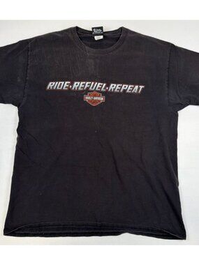 Harley-Davidson Men's Large Black Ride Refuel Repeat Richmond VA Retro T-Shirt